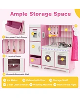 Kids Kitchen Playset Wooden Toy with Adjustable Led Lights and Washing Machine