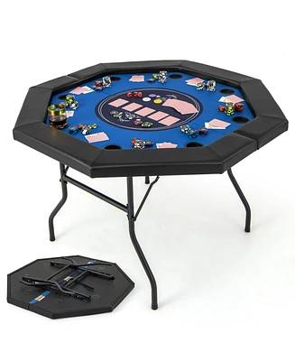 48 Inches Foldable Poker Table with Padded Rails and Cup Holders