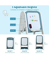 2 1 Kids Easel Desk Chair Set Book Rack Adjustable Art Painting Board