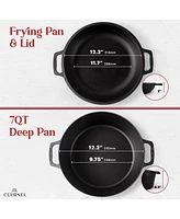 Cuisinel 7-Quart Cast Iron Dutch Oven - Pre-Seasoned 2-in-1 Pot & Skillet Combo with Silicone Handle Covers + Scraper