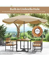Gymax 4 Pcs Acacia Wood Patio Dining Set w/ 1 Rectangular Table 1 Loveseat & 2 Armchairs