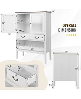 Gymax 2-Door Liquor Coffee Bar Cabinet Freestanding Buffet Sideboard Wine Rack Drawers