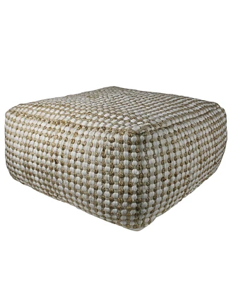 Textured Hemp Dotted Rectangle Pouf for Footrest and Home Decor Accent