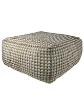 Textured Hemp Dotted Rectangle Pouf for Footrest and Home Decor Accent