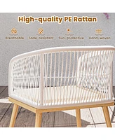 3 Pieces Outdoor Bistro Pe Wicker Conversation Furniture Set-White