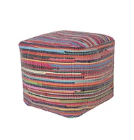 Cotton Cube Striped Pouf Ottoman for Living Room and Bedroom