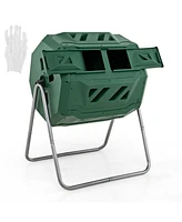 43 Gallon Rotating Compost Bin Barrel with Dual Chamber and Sliding Doors-Green