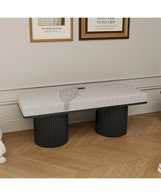 Upholstered Bed End Bench with Chunky Round Legs Modern Boucle Fabric Accent for Bedroom Living Room Entryway Footrest Seating-The Pop Home