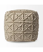 Ivory Wool Sqaure Pouf With Popcorn Detail