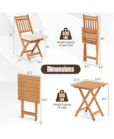Outdoor Wood Bistro Set with Soft Seat Cushions and Table