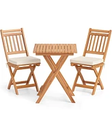 Outdoor Wood Bistro Set with Soft Seat Cushions and Table