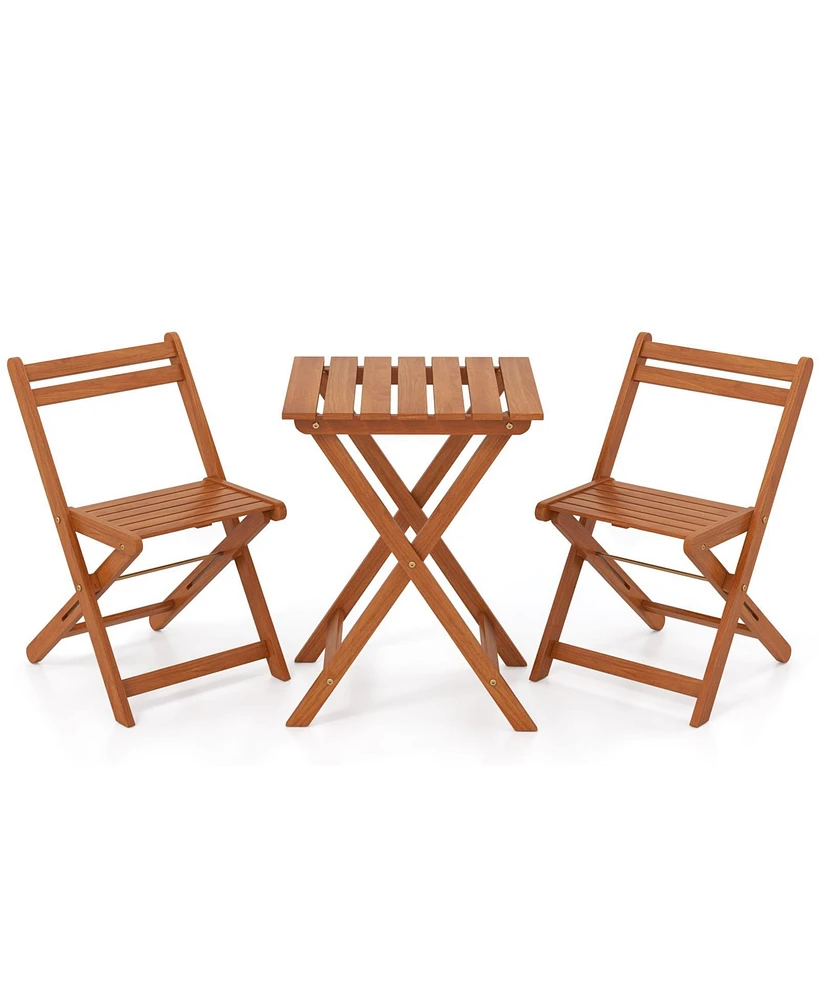 3 Piece Solid Wood Furniture Set with 2 Folding Chairs