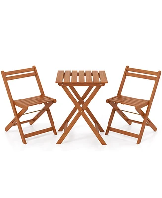 3 Piece Solid Wood Furniture Set with 2 Folding Chairs