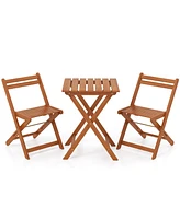 3 Piece Solid Wood Furniture Set with 2 Folding Chairs