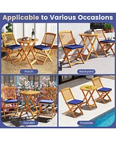 3 Pieces Acacia Wood Patio Folding Bistro Set with Soft Cushions