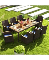 9 Piece Outdoor Dining Set with Acacia Wood Table Top