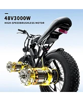 20"4 Fat Tire Electric Bike for Adults, 3000W Dual Motors, 38MPH, Full Suspension, Hydraulic Disc Brakes, Shima 7 Speeds, Black