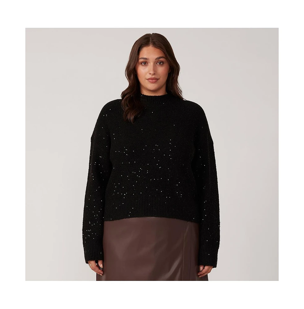 Night Sparkle Black Metallic Crew Neck Sweater Knit