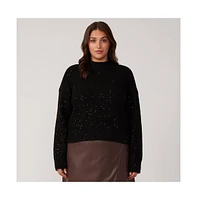 Night Sparkle Black Metallic Crew Neck Sweater Knit