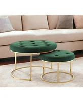 Set of Two Round Velvet Tufted Ottomans for Accent Seating and Stylish Storage