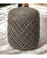 Soft Wool Cylindrical Pouf with Diamond Design for Home Decor and Footrest