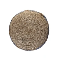 Woven Jute Ottoman for Extra Seating and Rustic Living Room Accent