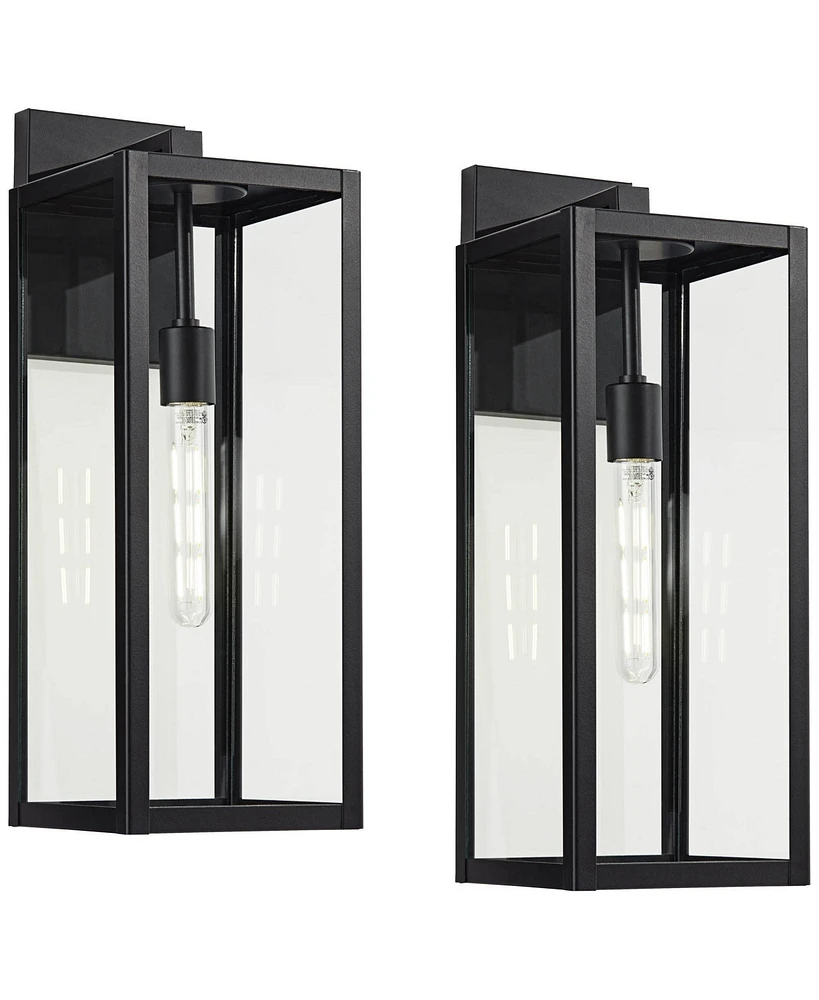 Titan Modern Outdoor Wall Light Fixtures Set of 2 Mystic Black Rectangular Box Frame 20" Clear Glass Panels for Post Exterior Barn Deck House Por