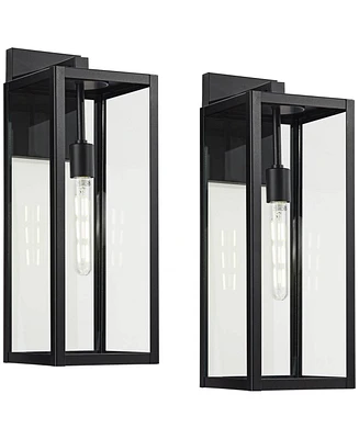 Titan Modern Outdoor Wall Light Fixtures Set of 2 Mystic Black Rectangular Box Frame 20" Clear Glass Panels for Post Exterior Barn Deck House Por