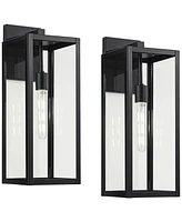 Titan Modern Outdoor Wall Light Fixtures Set of 2 Mystic Black Rectangular Box Frame 20" Clear Glass Panels for Post Exterior Barn Deck House Por