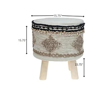 Jute Round Abstract Ottoman for Living Room and Bedroom Seating