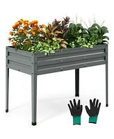 Galvanized Raised Garden Bed Elevated Planter Box with Legs and Drainage Hole-Gray