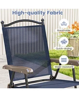 Set of 2 Patio Folding Sling Back Camping Deck Chairs