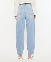 Kancan Women's Ultra High Rise Wide Tapered Fit Pull On Jeans