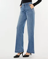 Kancan Women's High Rise Wide Leg Pull On Jeans