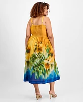 Tahari Asl Plus Printed Cotton Sleeveless Midi Dress