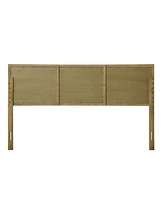 LuxenHome Natural Finish Rubberwood with Rattan Panel Headboard, King