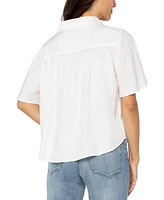 Liverpool Los Angeles Petite Elbow-Sleeve Button-Front Blouse
