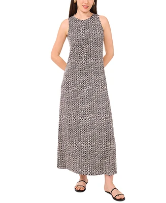 Vince Camuto Women's Printed Sleeveless Keyhole-Back Crewneck Maxi Dress