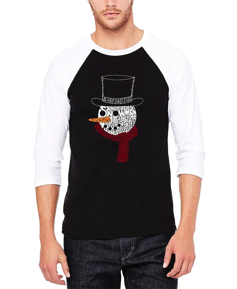 La Pop Art Men's Snowman Face Raglan Baseball Word T-Shirt