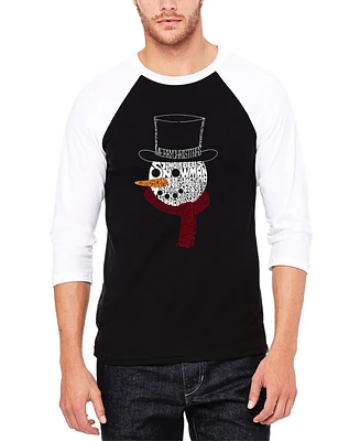 La Pop Art Men's Snowman Face Raglan Baseball Word T-Shirt