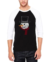 La Pop Art Men's Snowman Face Raglan Baseball Word T-Shirt