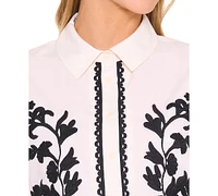 CeCe Women's Embroidered Short-Sleeve Shirt