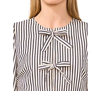 CeCe Women's Striped Puff-Sleeve Bow-Front Peplum Blouse