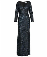 Mac Duggal Women's Ieena Sequined V-Neck Long Sleeve Gown