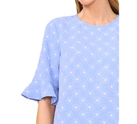 CeCe Women's Short Sleeve Ruffle Cuff Crew Neck Top