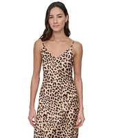 Dkny Jeans Women's Animal-Print Washed Satin Slipdress - L3Z