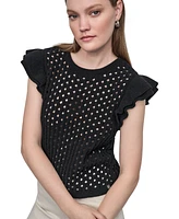 Dkny Jeans Women's Baby Chenille Pointelle Rib Flutter-Sleeve Sweater