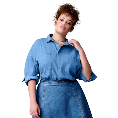June + Vie Plus Chambray Blouse