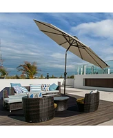 10' Solar Led Lighted Patio Market Umbrella Shade Tilt Adjustment Crank-Tan