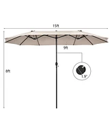 15 Feet Patio Double-Sided Umbrella with Hand-Crank System-Beige